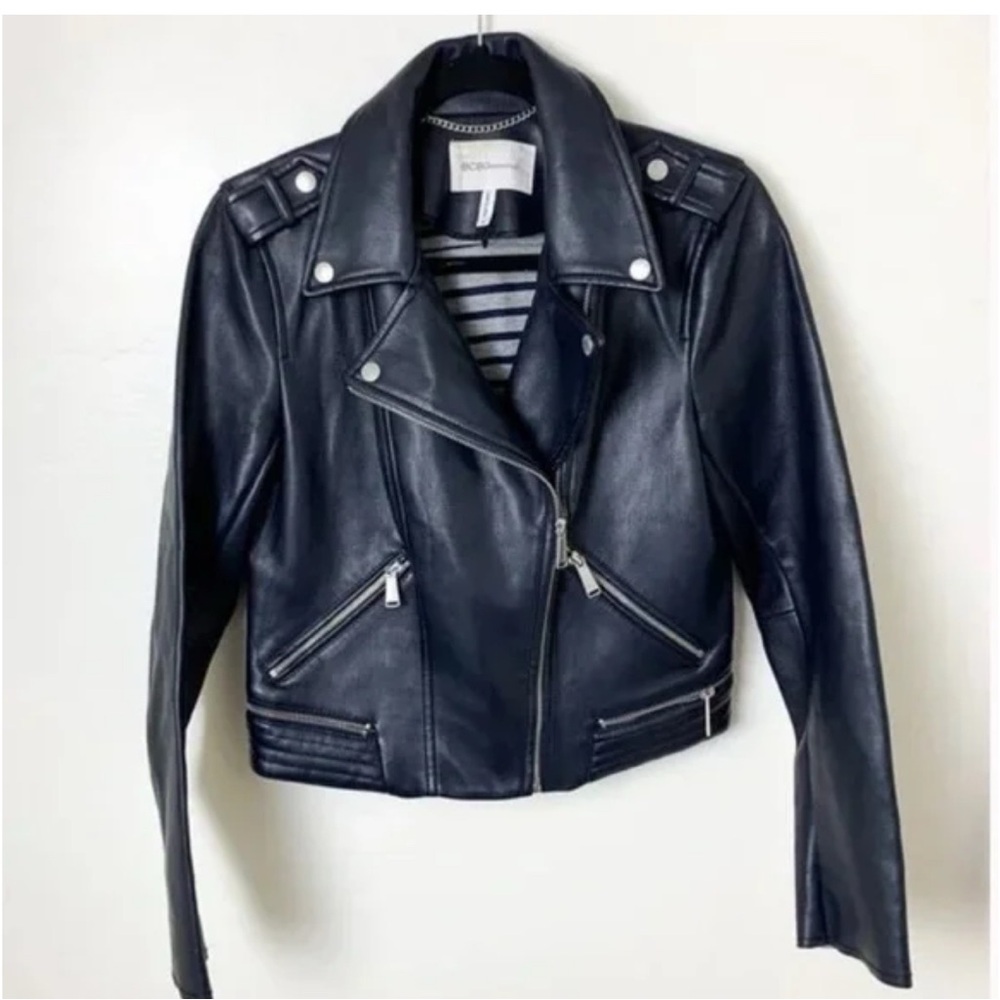 BCBGgeneration Moto faux leather jacket- Navy Blue XS